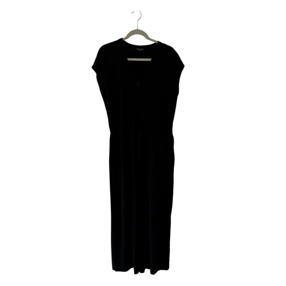 Eileen Fisher Jumpsuit M Black Women's Romper Cropped‎ Short Sleeve V Neck - Picture 1 of 9